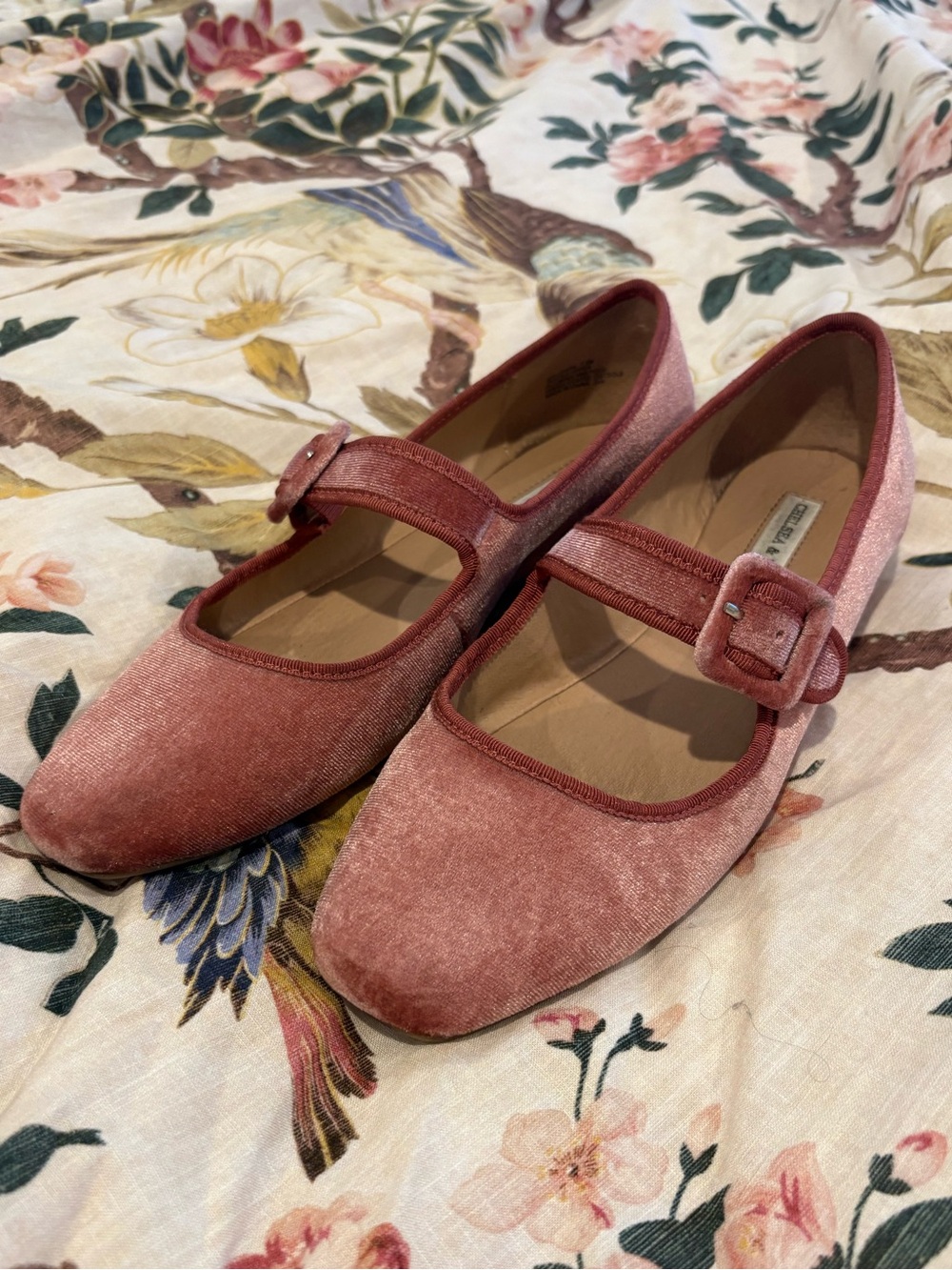 Chelsea & Violet Velvet Mary Jane Flats in Dusty Rose -Pink Very Comfortable